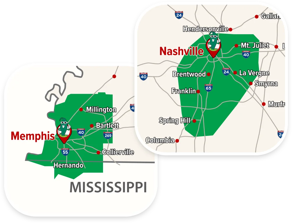 Southern Spray Service Area Maps Nashville and Memphis TN