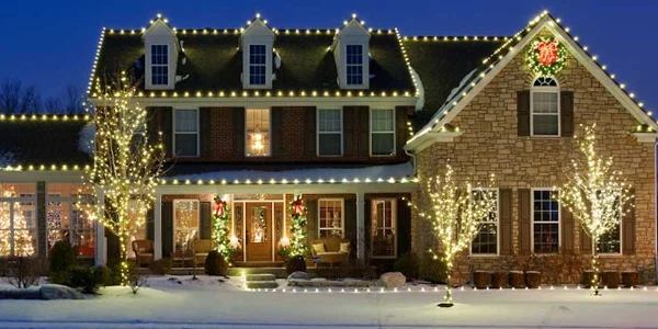 house decorated with Christmas lights