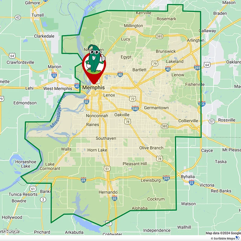 Southern Spray Lawn Care Service Area Map Memphis, TN