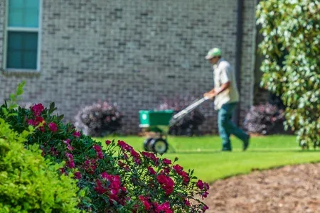 technician seeding lawn